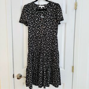 Monteau Black Midi Dress with White Floral Pattern